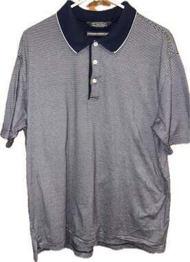 Pro Tour Men's Navy and White Striped Double Mercerized Cotton Golf Polo Shirt